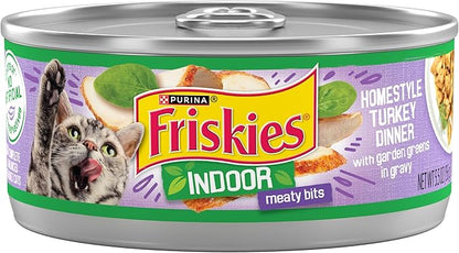 Purina Friskies Indoor Cat Food Meaty Bits Homestyle Turkey Dinner With Garden Greens in Gravy - (Pack of 24) 5.5 oz. Cans