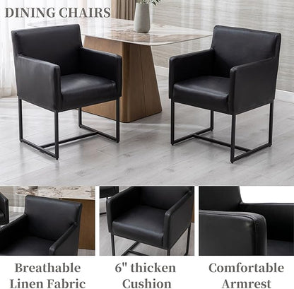 Set of 4 Upholstered Dining Chairs with Armrest, PU Leather Modern Accent Armchairs, Kitchen & Dining Room Chairs Side Chairs, Black