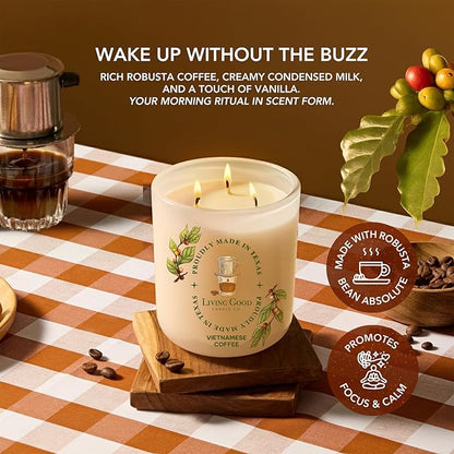Fresh Robusta Coffee – Pure Beeswax Candle for Men and Women – Non-Toxic Scented Candle for Focus, Clarity & Mood Boosting – 90+ Hour Long Burn – Inspired by Vietnamese Coffee