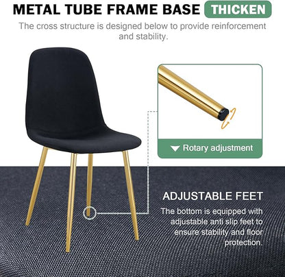 Dining Chairs Set of 4,Luxury Modern Kitchen Dining Room Chairs with Metal Golden Leg and Linen Material High Resilience for Dining Room,Restaurant,Living Room, Bedroom, (Black+Gold)