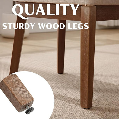 Modern Dining Chairs Set of 6, Comfortable Dining Room Chairs with Back, Linen Fabric Upholstered Kitchen Side Chairs with Wood Legs for Living Room, Beige