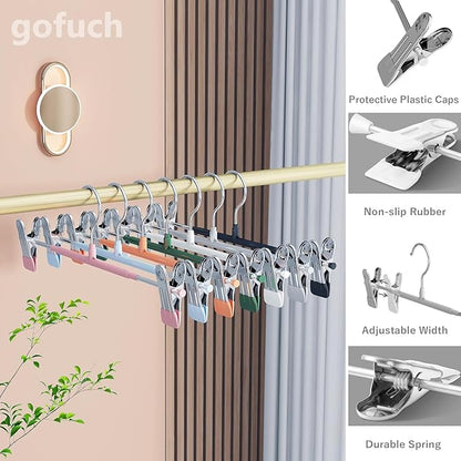 Pants Hangers with Clips - 8 Pack Heavy Duty, Non-Slip Adjustable Space Saving Skirt Hangers for Pants, Jeans, Shorts | White | 12 Inch