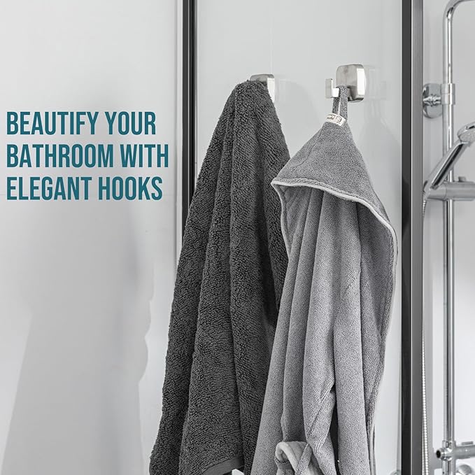 TAILI Thickened 304 Stainless Steel Bathroom Suction Hook for Towel, Loofah, Bathrobe, Patented Strong Suction Cup Holder, Damage-free Hanging Glass Shower Wall Hook, Hold Up to 11 Lbs, 2 Pack, Silver