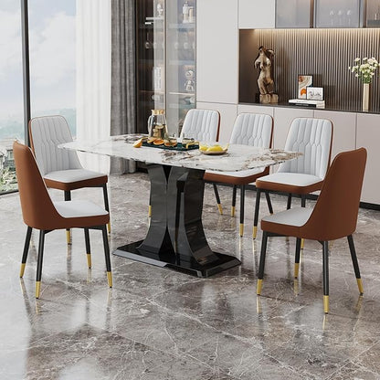 Dining Chairs Set of 8，Modern Dining Chairs, Equipped with PU Leather Backrest Cushions and Black Metal Legs, Suitable for Restaurants, Kitchens, and Bedrooms Dining Room Chairs