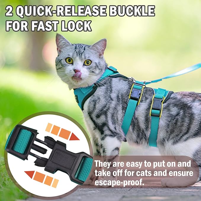 PUPTECK Cat Harness and Leash Set Escape Proof for Walking, Breathable Mash Vest Adjustable Harness for Cats Puppy Small Animals, Reflective at Night, Green Small