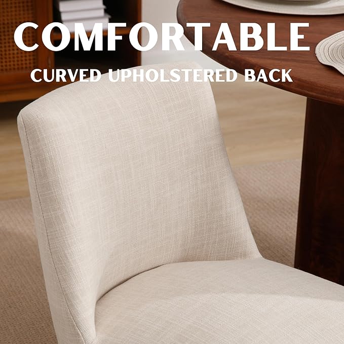 Modern Dining Chairs Set of 2 Comfortable Dining Room Chairs with Back, Linen Fabric Upholstered Kitchen Side Chair with Black Wood Legs for Living Room, Beige