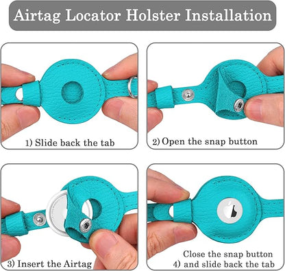 OOPSDOGGY Cat Collar for AirTag Holder, Leather Kitten Collars with Elastic Strap & Bell, Non Breakaway Adjustable Small Pet Collars for Indoor & Outdoor for Boy, Girl (Light Blue)