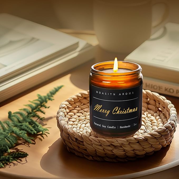 MOASITN Merry Christmas Scented Candles for Home|Cardamom,Cinnamon,Orange Scented Natural Soy Candle|Women,Men Jar Candel for Christmas,Winter,Relaxing|Longlasting Aromatherapy Candle|7oz