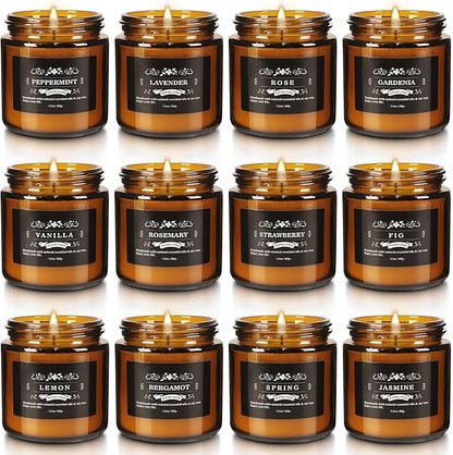 Scented Candle Set 12 Pack, Candle for Home Scented, Odor Eliminating, Stress Relief, Long Lasting Soy Wax Gift Set