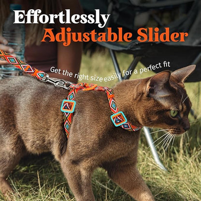 Dooradar Cat Harness and Leash, Escape Proof Adjustable Kitten Vest, Lightweight Soft Pet Straps, Easy Wearing for Small Medium Kitty Safe Walking Travel Control, Orange & Black, M