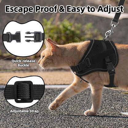 PUPTECK Cat Harness and Leash Set Escape Proof, Adjustable Reflective Kitten Jacket Easy Control, Pet Vest Harness for Cats Small Dogs Puppies Walking and Travel