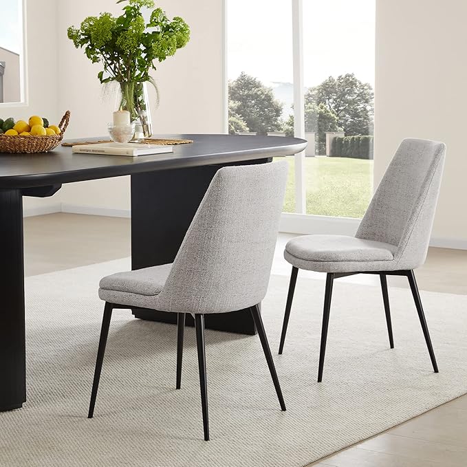 CHITA Mid-Century Padded Dining Chair, Modern Upholstered Fabric Dining Room Chair Set of 2 with Metal Legs, White