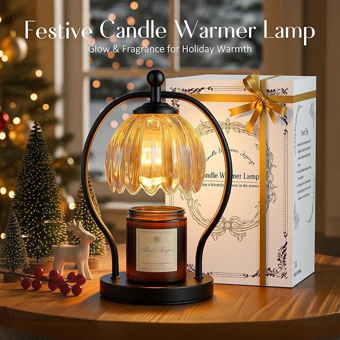 COTTHOS Candle Warmer Lamp, Dimmable Candle Warmer with Timer, Vintage Candles Wax Warmers for Jar Candles Christmas Birthday Gifts for Women Mom, Home Decor for Bedroom Living Room, Black Amber