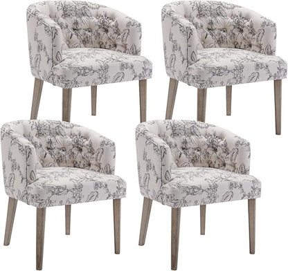 HEAH-YO Modern Dining Chairs Set of 4, Upholstered Linen Fabric Dining Room Chairs with Barrel Backrests, Comfy Kitchen Chair for Dining Room, Beige