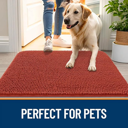 OLANLY Dog Door Mat for Muddy Paws 59x24, Absorbs Moisture and Dirt, Absorbent Non-Slip Washable Doormat, Quick Dry Chenille Mud Mat for Dogs, Entry Indoor Entryway Carpet for Inside Floor, Maple Red