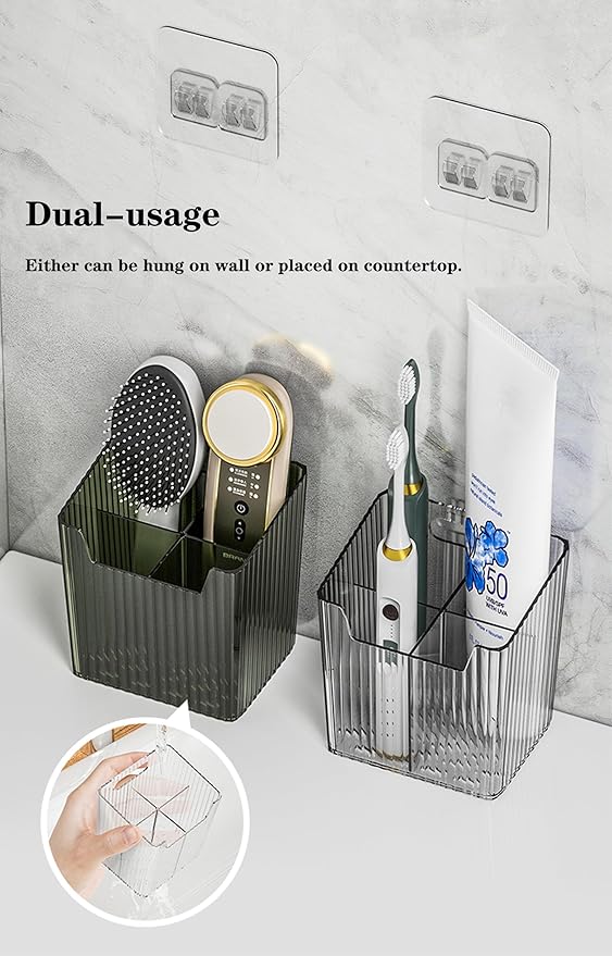 Set Of 2 Storage Organizer Bins Wall Mounted Shower Caddy, Bathroom shelves Stackable Clear Plastic Toothbrush Holder Adhesive Hanging Bin for Bathroom, Kitchen, Cabinet, Shower BPA Free Small (Green)