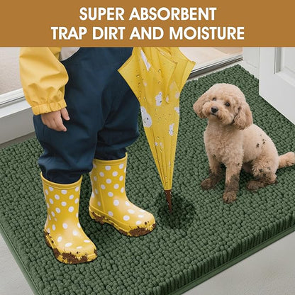 IM HOME Dog Door Mats for Muddy Paws, 30" X 20" Christmas Chenille Absorbent Doormat, Non Slip Heavy Dog Rugs for Muddy Paws, Soft Indoor Door Mat for Entryway, Mud Paw, Inside Floor, Olive