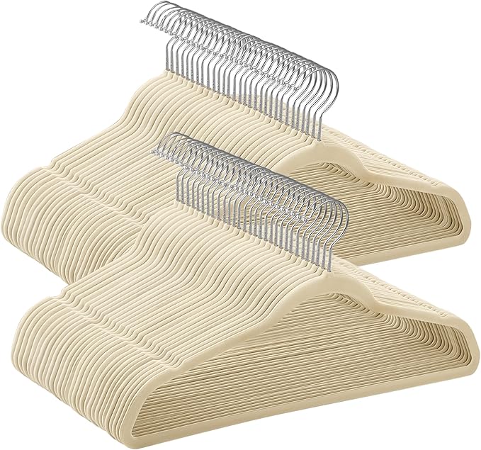 SONGMICS Velvet Hangers 60 Pack, Non-Slip Clothes Hangers with Silver-Colored Swivel Hooks, Slim Space-Saving for Closet, Heavy-Duty, Summer Sand UCRF036LF02S