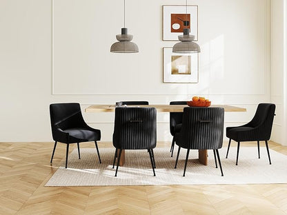 Velvet Dining Chairs Set of 2,Black Upholstered Living Room Chairs with Black Metal Legs, Modern Tufted Accent Chairs for Living Room, Study Room, Kitchen