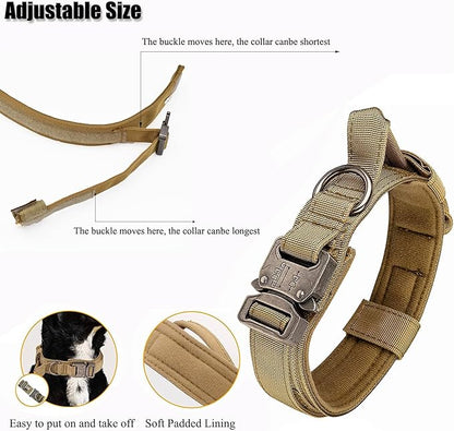 Tactical Dog Collar, Adjustable Military Training Nylon Dog Collar with Control Handle and Heavy Quick-Release Metal Buckle for Small Medium Large Dogs, Emerald Green L