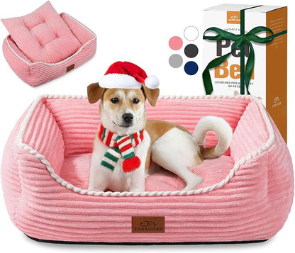 Orthopedic Dog Bed for Large Dogs,Dog Sofa Beds Supportive Foam Pet Couch Bed with Removable Washable Mat and Nonskid Bottom (Large, Pink)