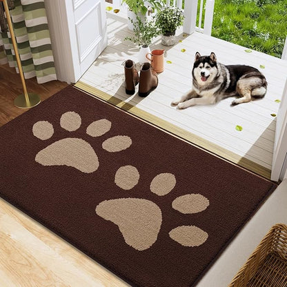 Buganda Dog Door Mat for Muddy Paws, Absorbent Dirt Trapper Washable Indoor Doormats, Non Slip Low-Profile Mud Mat for Dogs, Front Entrance Doormat for Inside Floor (48x30 Inches, Brown)