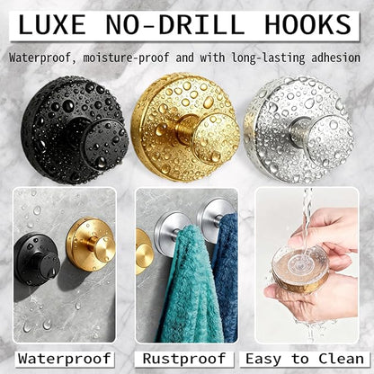 4 PCS Upgraded Drill-Free Suction Cup Hooks, Shower Towel Hooks for Bathrooms Stainless Steel Suction Hook Towels Hanger for Bathroom Kitchen Clothes Mirror Wall (Brushed Gold)