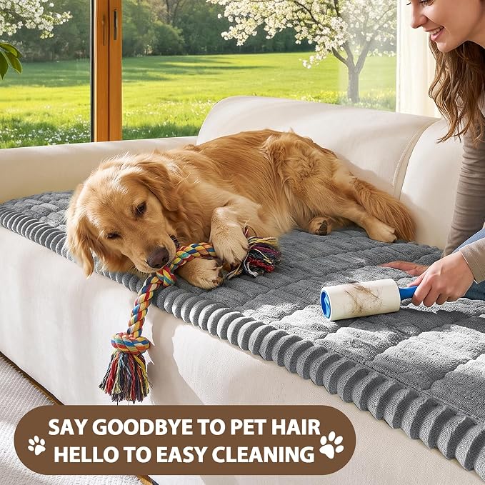FUANGUI Waterproof Couch Cover Sofa Cover for Dogs and Pets Sofa Protector | Non-Slip Washable Fuzzy Soft Cat Bed Sofa Slipcover for 2-3 Cushion Couch Sofa Pet Friendly, Grey, 27.6" x 82.7", 1 pcs