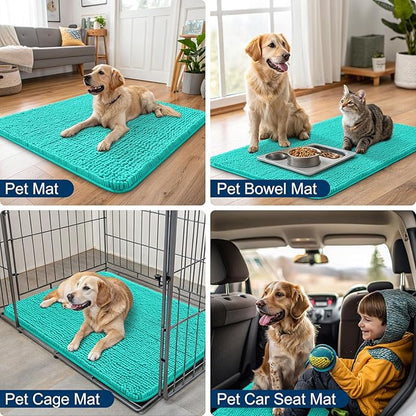 Smiry Dog Door Mat for Muddy Paws 24x16, Absorbs Moisture and Dirt Doormat, Non-Slip Washable Quick Dry Chenille Front Door Mat Indoor Entrance, Entryway Carpet for Inside Floor, Teal