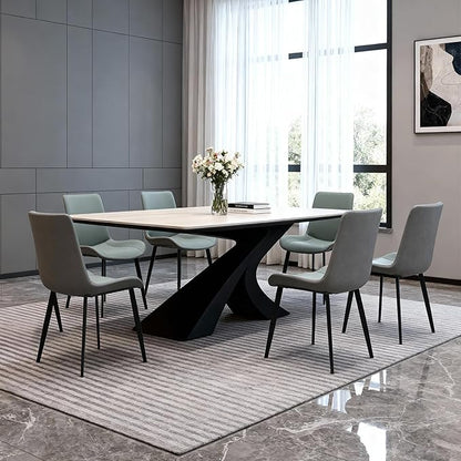 Dining Chairs, Modern PU Leather Dining Room Chair with Sturdy Metal Legs, Upholstered Seat Dinner Chairs Accent Side Chairs for Indoor Kitchen Living Room Restaurant (Green & Dark Grey, Set of 6)