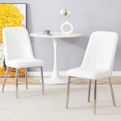 Dining Chairs Set of 2, Equipped with PU Leather Backrest Cushions and Silvery Legs, Suitable for Restaurants, Kitchens, and Dining Room Chairs