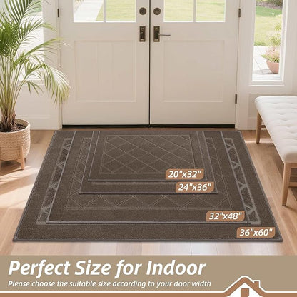 BEQHAUSE Dirt Trapper Door Mat 36" x 60", Doormat Non-Slip Entryway Rugs Washable, Dog Door Mat Stain Resistant and Absorbent Welcome Floor Mat for Front Back Door, Mud Wet Shoes & Paws, Light Brown