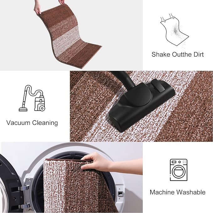 Smiry Dog Door Mat for Muddy Paws, Absorbs Moisture and Dirt, Low-Profile Entryway Mat with Non-Slip Backing, Entry Indoor Outdoor Doormat for Inside Floor (48x32 Inches, Brown, Striped)