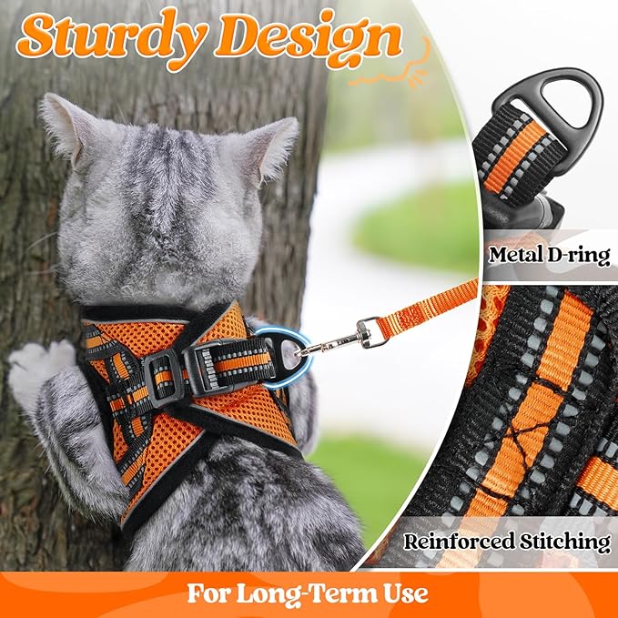 rabbitgoo Cat Harness and Leash Set for Walking Escape Proof, Adjustable Soft Kittens Vest with Reflective Strip for Cats, Comfortable Outdoor Vest,Light Orange,M