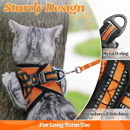 rabbitgoo Cat Harness and Leash Set for Walking Escape Proof, Adjustable Soft Kittens Vest with Reflective Strip for Cats, Comfortable Outdoor Vest,Light Orange,M