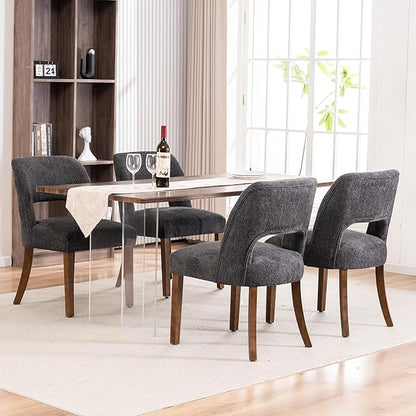 VKNOW Wooden Dining Chairs Set of 4, Modern Fabric Upholstered Dining Room Chair Kitchen Chairs, Farmhouse Dinner Chair for Kitchen Dining Room, Charcoal