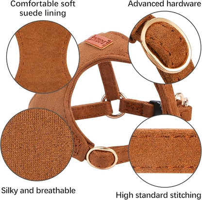 No Pull Dog Harness- Lightweight, Soft, Adjustable Small Harness Collar and Leash Set, Suitable for Cats Puppy Small and Medium-Sized Dog Outdoor Training and Running (Brown, M)