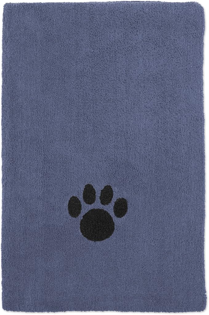 Bone Dry Pet Grooming Microfiber Towel, Embroidered Collection, X-Large,41x23.5", Stonewash Blue