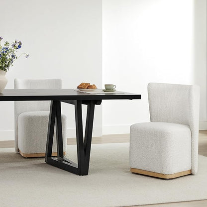 CHITA Upholstered Rolling Dining Chair on Casters Set of 4, FSC Certified Modern Curve Back Dining Chair with Casters, Boucle Dining Chairs for Reading Room Kitchen Dining Room, Pearl