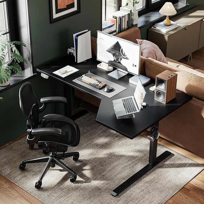 Agilestic Electric Standing L-Shaped 59 Inches Height Adjustable Desk, Sit and Stand up Desk for Work Office Home, Ergonomic Rising Computer Table for Home Office with Splice Board, Black