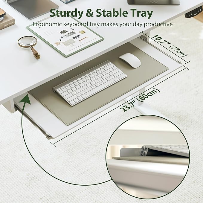 Agilestic Electric Standing Desk with 2 Drawers and Keyboard Tray, 48 x 23 Inches Ergonomic Adjustable Height Desk with Storage, Sit Stand Computer Workstation, White