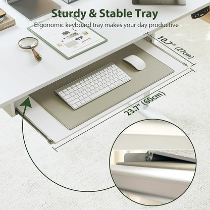 Agilestic Electric Standing Desk with 2 Drawers and Keyboard Tray, 48 x 23 Inches Ergonomic Adjustable Height Desk with Storage, Sit Stand Computer Workstation, White