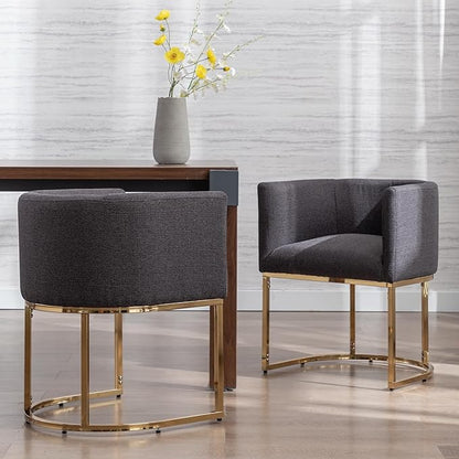 Linen Fabric Dining Chairs Set of 6 Modern Barrel Arm Chairs with Black Frame, Upholstered Kitchen Chairs 18.5" Wide Accent Chairs for Living Room Dining Room Restaurant, Charcoal