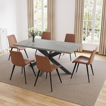 ZckyCine Extendable Dining Table Set for 6-8, 51"-67" Modern Rectangular Kitchen Table with 6 Chairs, Space-Saving Expandable Dinner Table with Sturdy Metal Frame for Dining Room & Apartment Decor