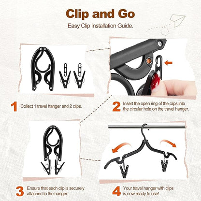 HOUSE DAY Foldable Travel Hangers 20 Pack w/10 Clips, Cruise Essentials 2025, Portable Hangers Collapsible Hanger Plastic, Travel Must Haves for Suitcase, Hotel, RV, Road Trip, Flying, Camping-Black