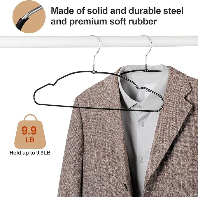 TOPIA HANGER Metal Hangers 20 Pack, Non Slip Clothes Hangers Space Saving, Heavy Duty Rubber Coated Wire Hanger for Coat, Shirt, Dress, Pants-Black, CT12H