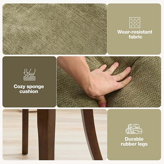 UVV Wooden Dining Chairs Set of 4, Mid Century Modern Chenille Upholstered Dining Room Chair Kitchen Chairs, Farmhouse Dinner Chair with Solid Wood Legs for Kitchen Dining Room, Green