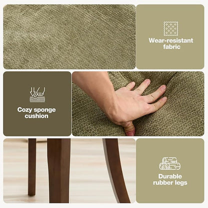 UVV Wooden Dining Chairs Set of 4, Mid Century Modern Chenille Upholstered Dining Room Chair Kitchen Chairs, Farmhouse Dinner Chair with Solid Wood Legs for Kitchen Dining Room, Green