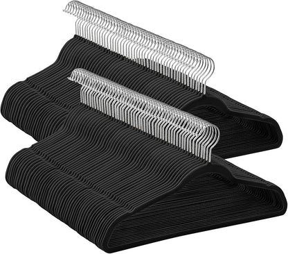 SONGMICS Velvet Hangers 100 Pack, Non-Slip Clothes Hangers with Silver-Colored Swivel Hooks, Slim Space-Saving for Closet, Heavy-Duty, Black UCRF026BZ02S