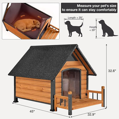 Dog House Outdoor, Chew-Proof Metal Frame Dog Kennel Shelter for Large Breeds,Weatherproof (Brown-I, Large)